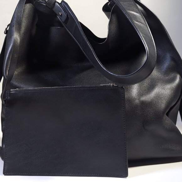 Black ALLSAINTS Paradise Tote Black Leather Calf Shoulder Purse & Pouch - Picture 7 of 13